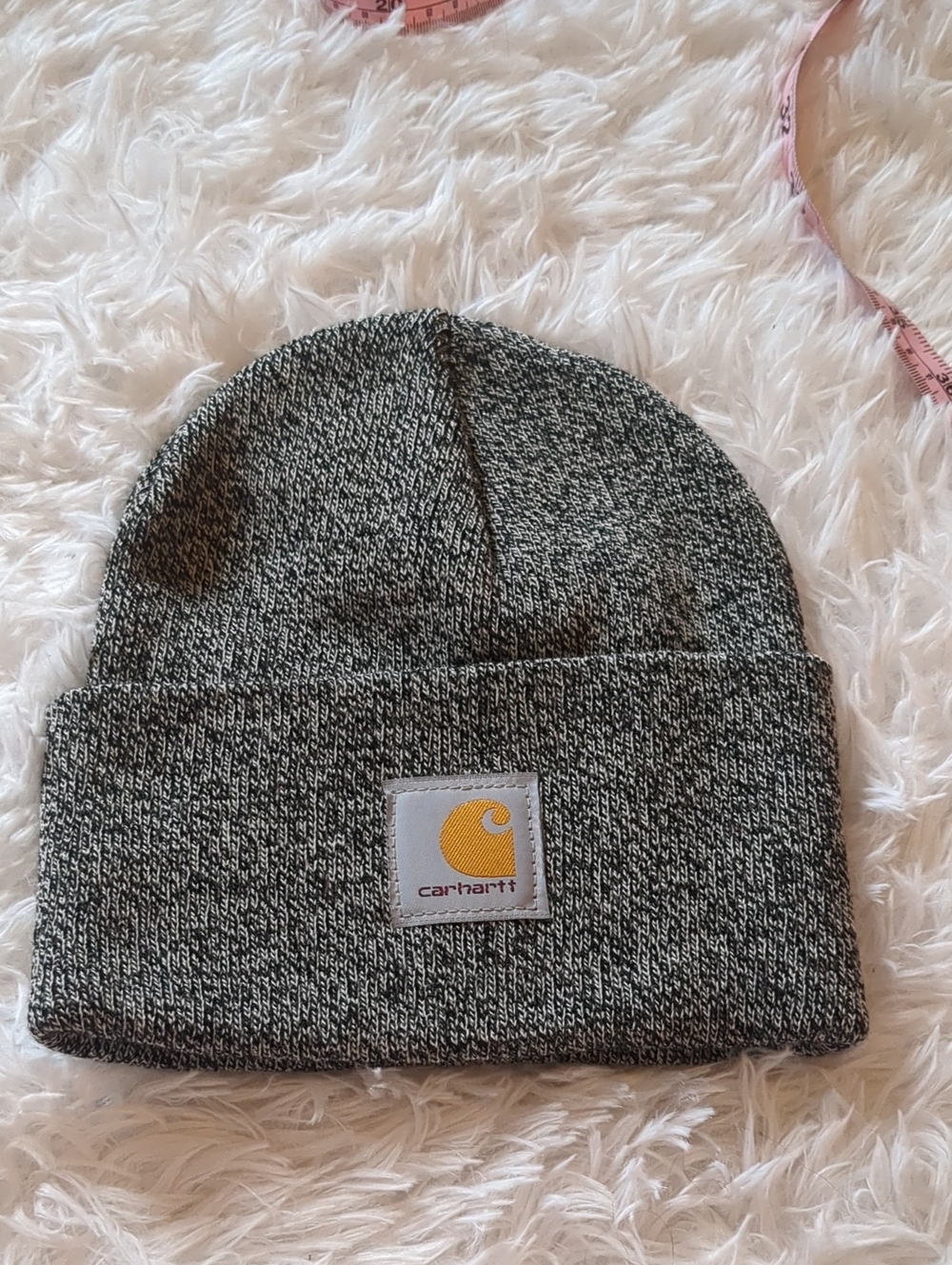 Carhartt Gray Heather Cuffed Beanie with Yellow Logo Patch